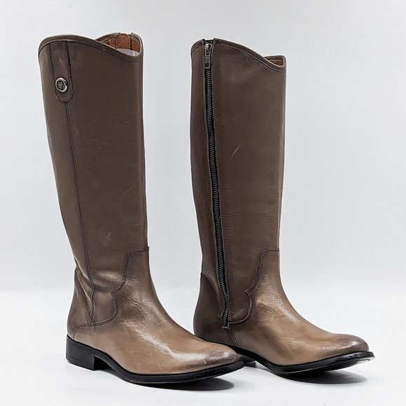 Frye Women Melissa Button Inside Zip Leather Stone Grey Riding Boots size 6 - Picture 1 of 12